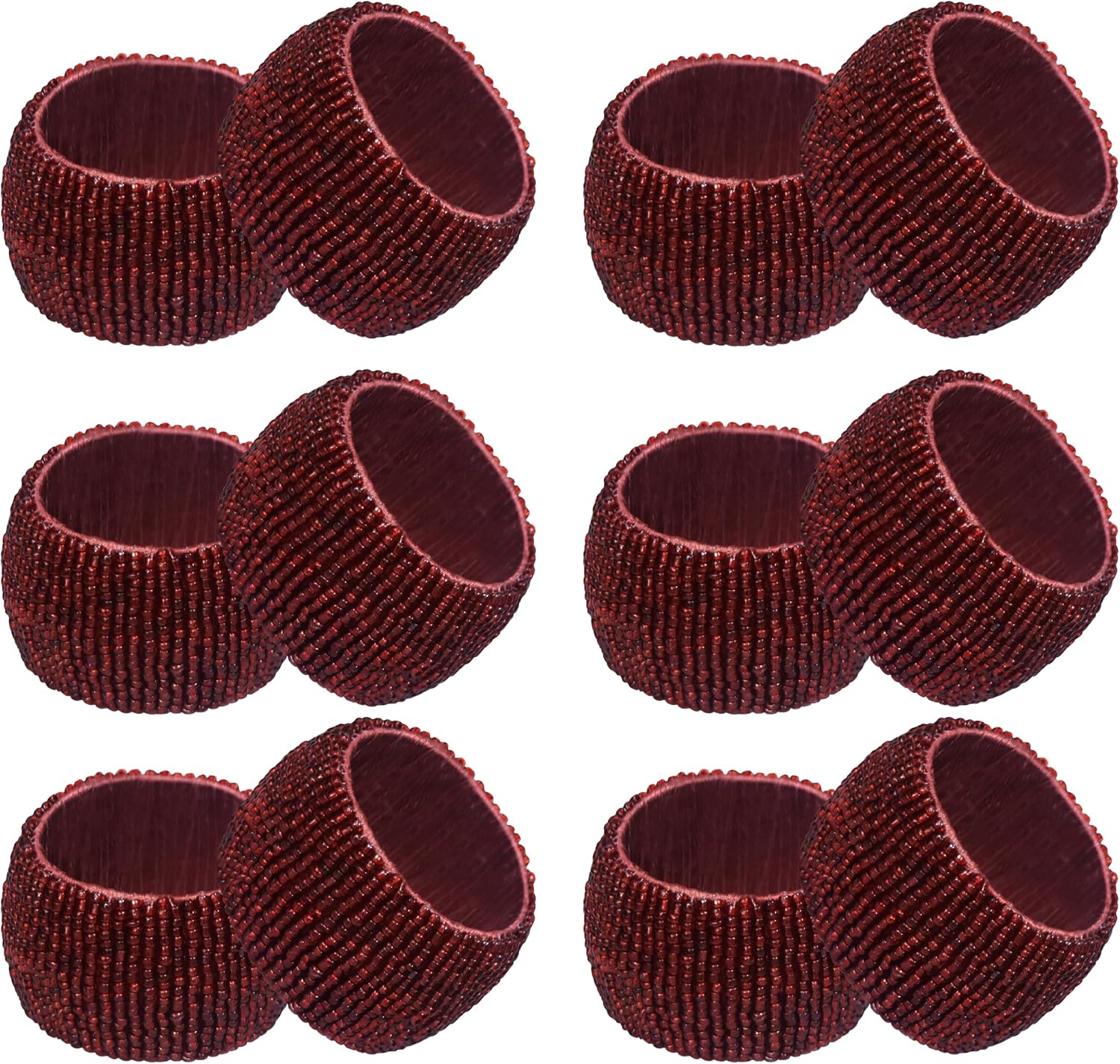 COTTON CRAFT Glitz Handmade Beaded Napkin Rings - Set of 12 - Burgundy