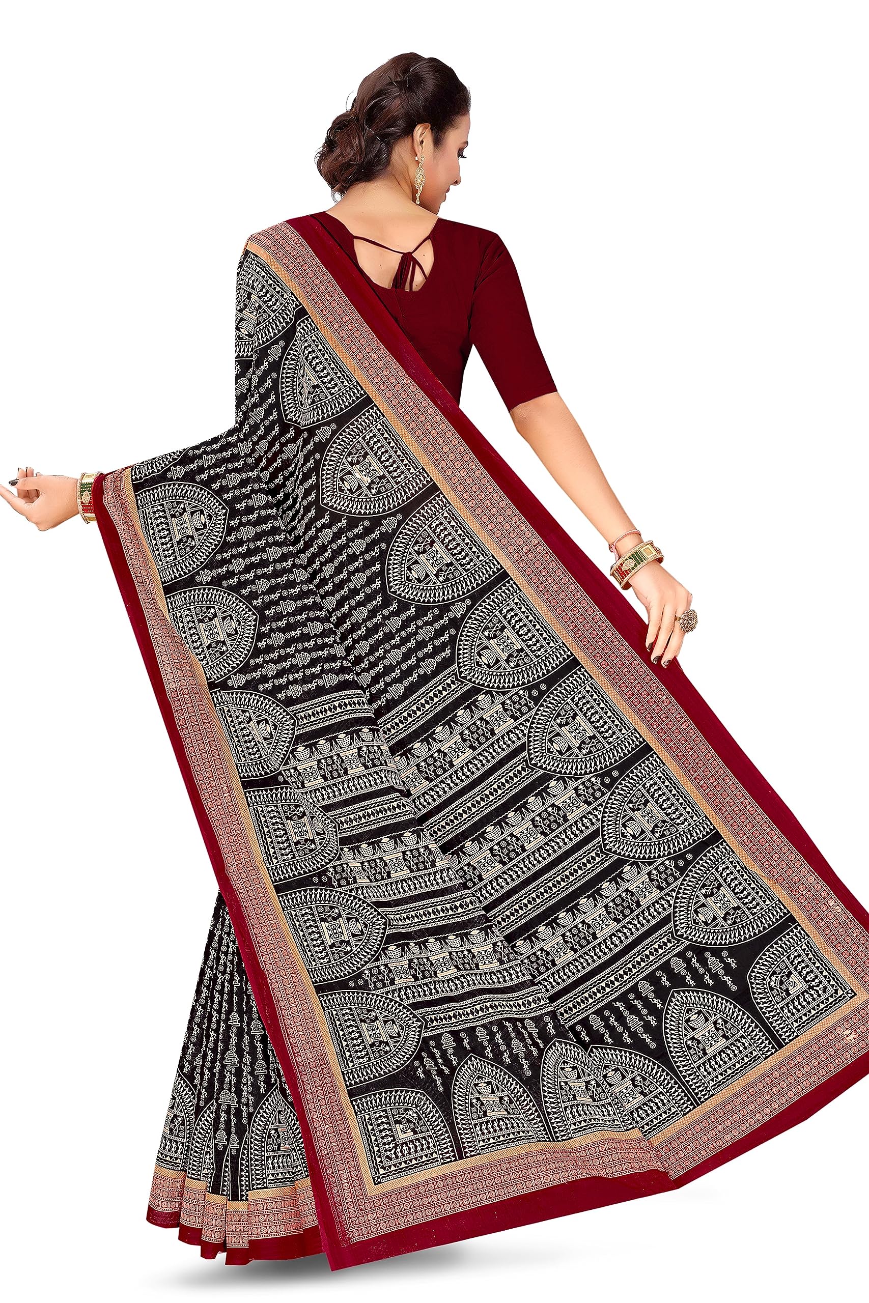 Tamaira Fashion Women's Plain Weave Pure Cotton Saree Without Blouse Piece(11232_Black)