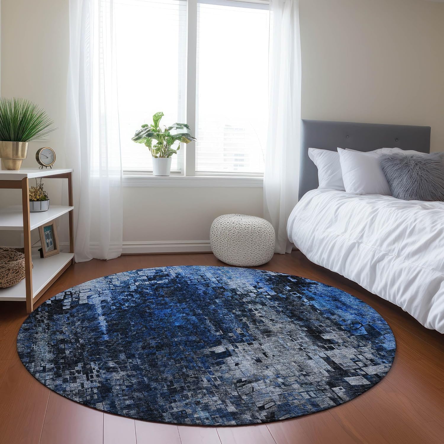 Addison Rugs Chantille ACN581 Blue 8' x 8' Indoor Outdoor Round Rug, Easy Clean, Machine Washable, Non Shedding, Bedroom, Living Room, Dining Room, Kitchen, Patio Rug