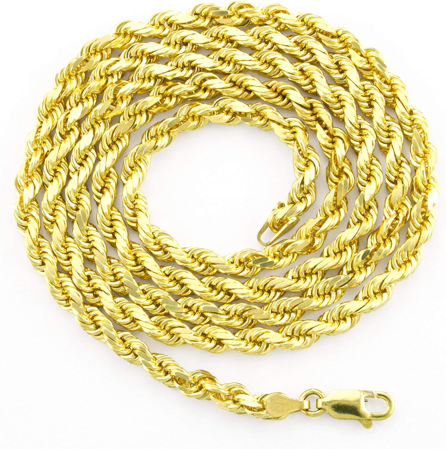 Nuragold 14k Real Yellow Gold 4mm Solid Rope Chain Diamond Cut Necklace (18"-30") Italian Jewelry for Men