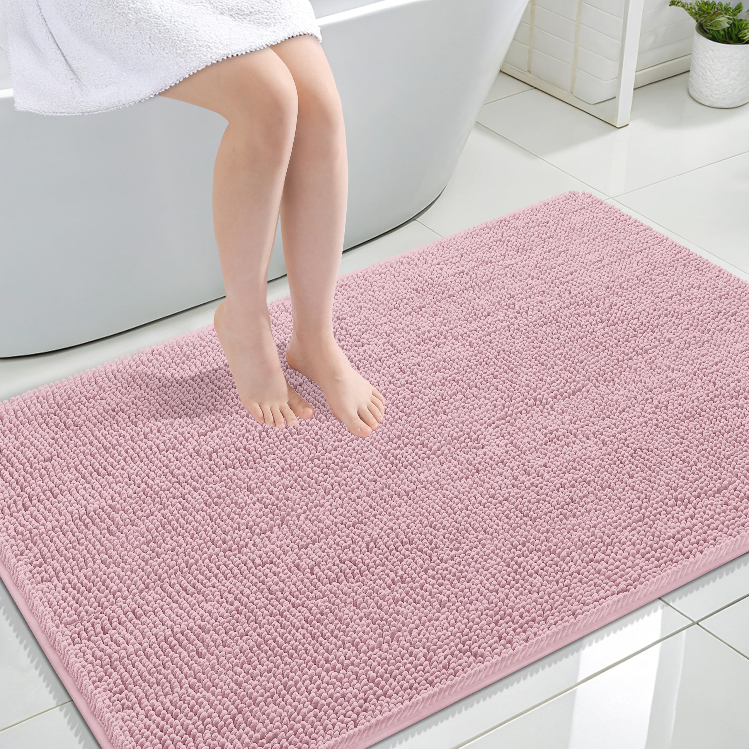 OLANLY Large Bathroom Rugs 47x32, Extra Soft Absorbent Chenille Bath Rugs | Dusty Rose, Quick-Drying Rubber Backing, Machine Washable Bath Mat for Bathroom Floor, Tub and Shower, Home Decor Accessories
