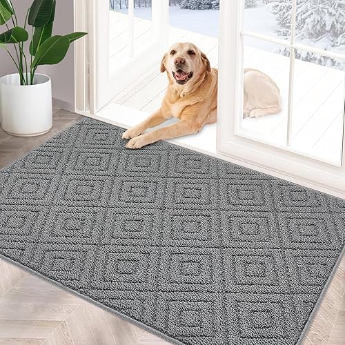 FONEYI Indoor Door Mat, Front Back Door Mats 32"x40" Rubber Backing Non Slip Rug, Absorbent Resist Dirt Entrance Doormat Inside Floor Mats for Entryway, Machine Washable Low-Profile Doormats, Grey