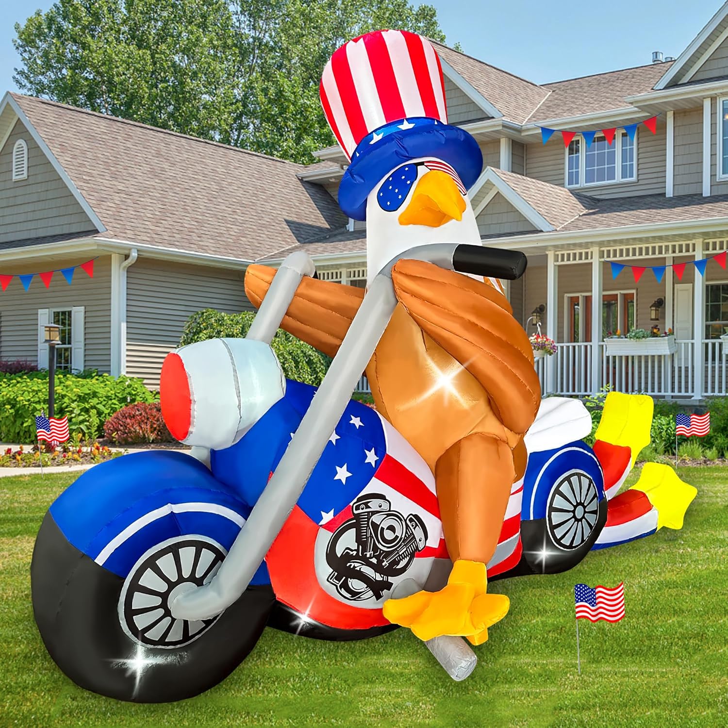 8 FT 4th of July Inflatables Outdoor Decorations, Eagle Inflatable Build-in LED Lights Patriotic Independence Day Blow up for Party Indoor Garden Yard Memorial Day Decor