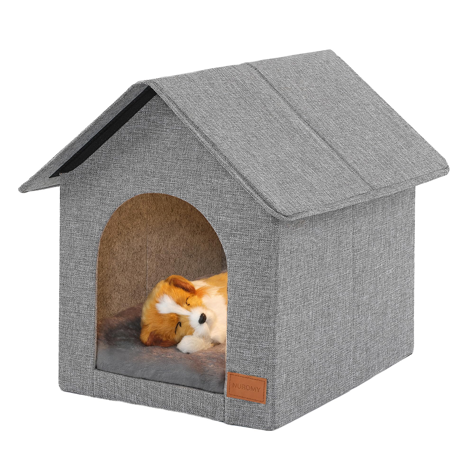 Indoor Dog House with Washable Plush Cushion - Small Size, Suitable for Small Dogs & Adult Cats