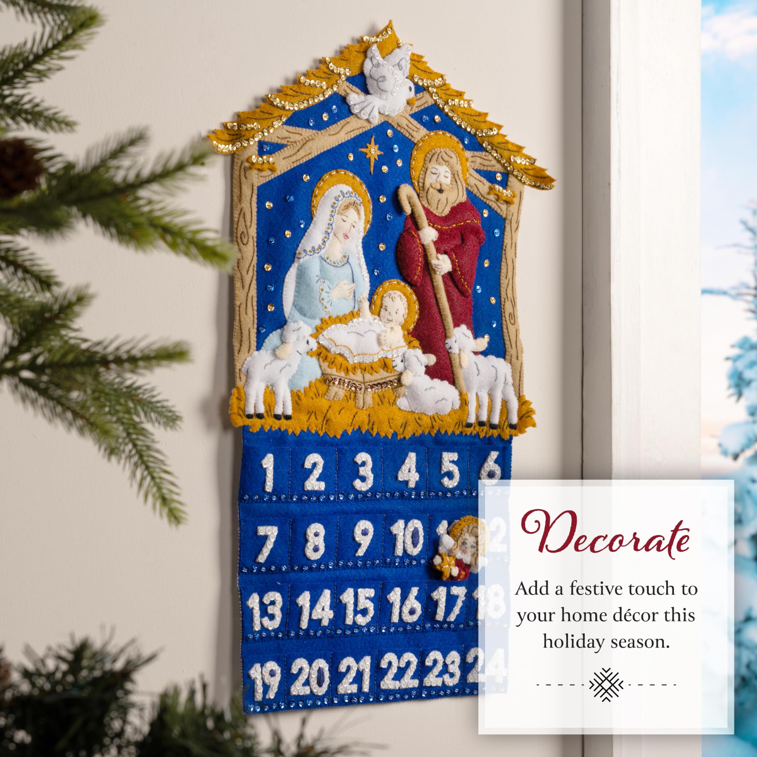 Bucilla, Kit per calendario dell'Avvento con applique in feltro, perfetto per feste fai da te e artigianato, 89681E