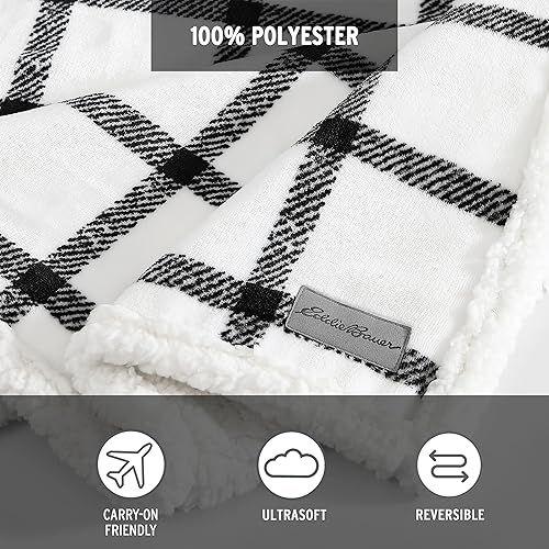 Miniatura 7 de Eddie Bauer - Manta tamaño King, manta de cama de felpa ultrasuave con reverso de borrego sintético, manta para sofá y cama (Bunkhouse Plaid White)