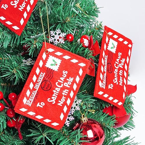 Miniatura 7 de Sucrain Sobres de fieltro de Navidad con texto en inglés "Carta a Santa Claus", bolsa bordada, adorno para árbol de Navidad (20)