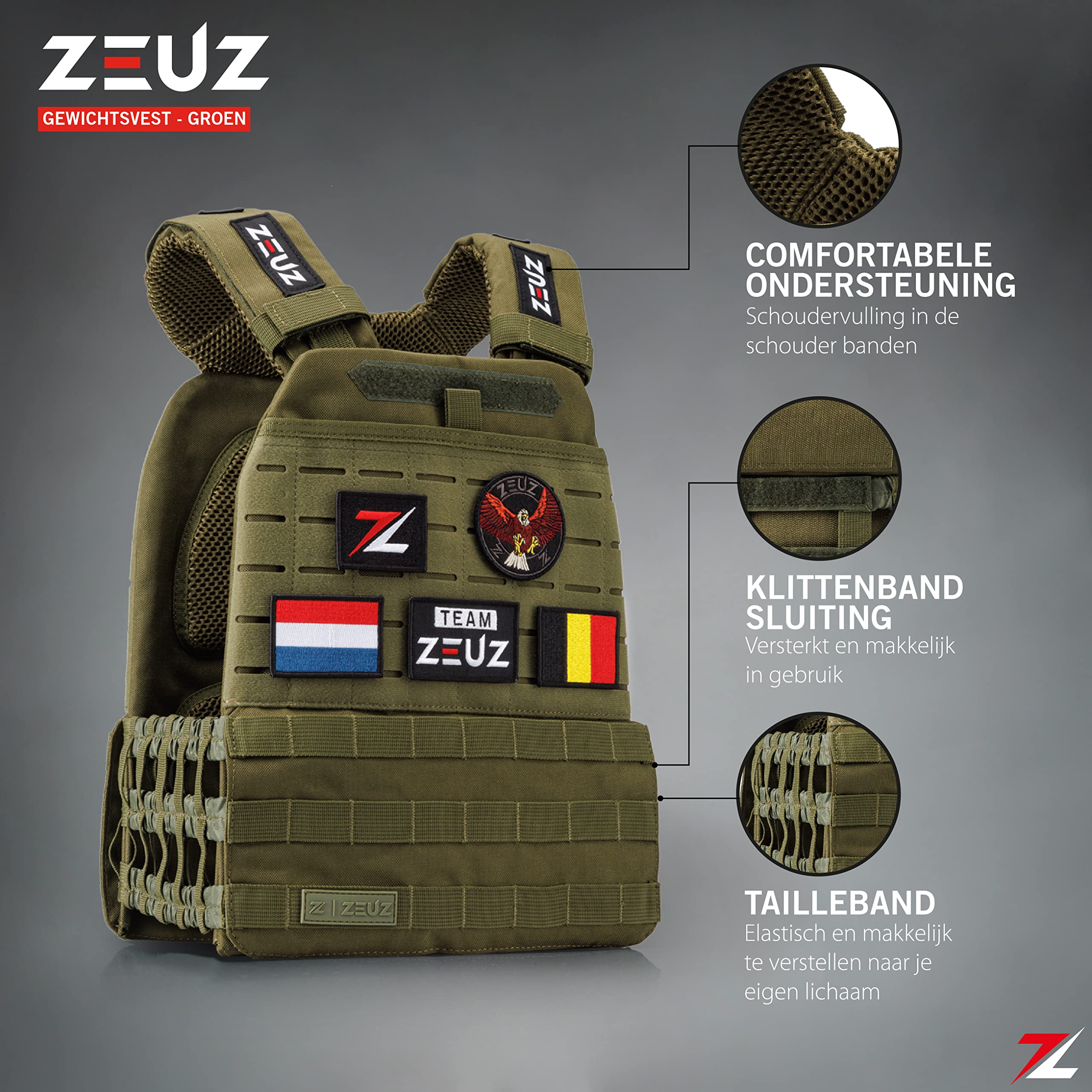 ZEUZ® Crossfit & Fitness Gilet Peso 16,5 KG – Gilet tattico & Gilet Allenamento - Regolabile in Pesi - 19 Stand - Verde