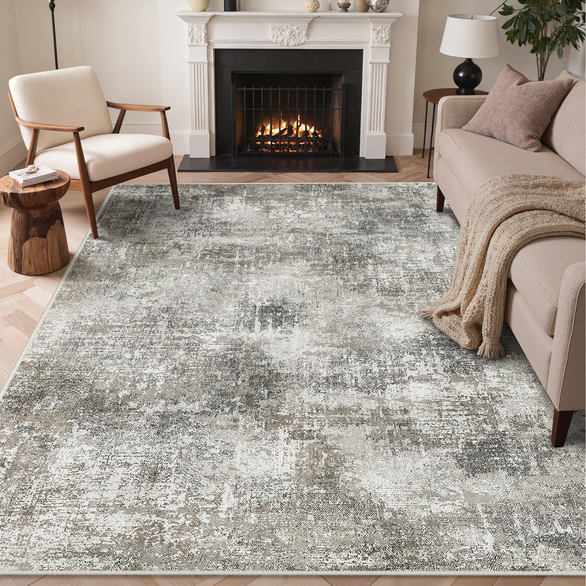 GENIMO Rug Living Room 200x290cm, Modern Abstract Area Rugs Washable, Non-Slip Floor Carpet, Low Pile, Non-Shedding, Dining Room, Bedroom, Kitchen, Indoor, Beige Light Brown