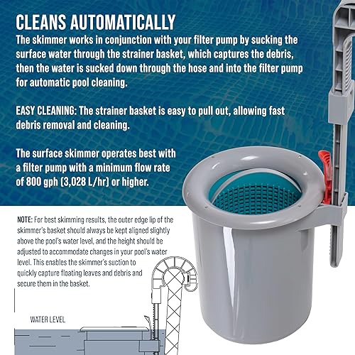 Miniatura 4 de US Pool Supply Desnatador de superficie de piscina sobre el suelo montaje en pared se limpia automáticamente se fija a collares inflables