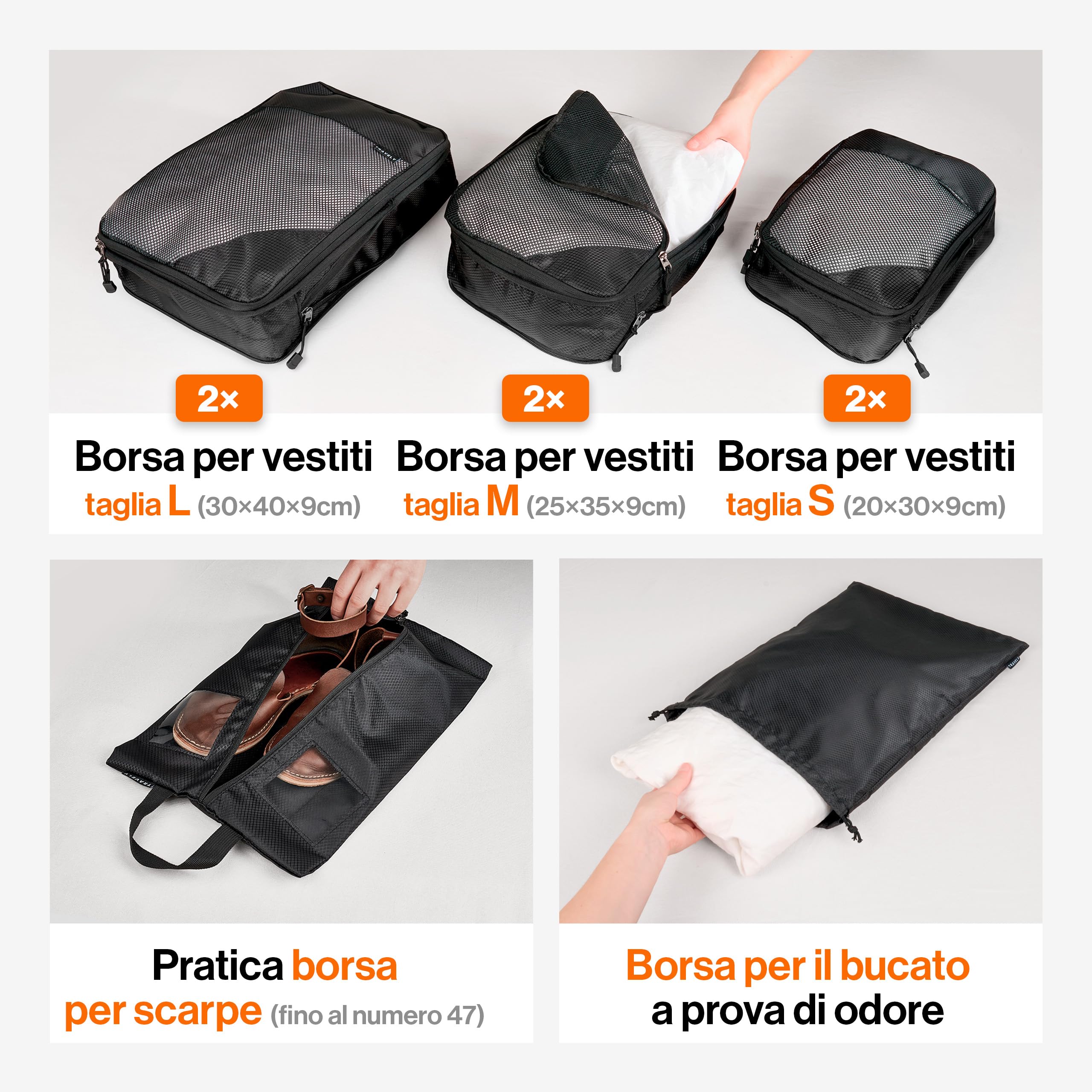 TRAVELY Packing cubes compression - Set da 8 pezzi - organizer valigia compressione - organizer zaino viaggio - organizer valigia compressione - travel organizer