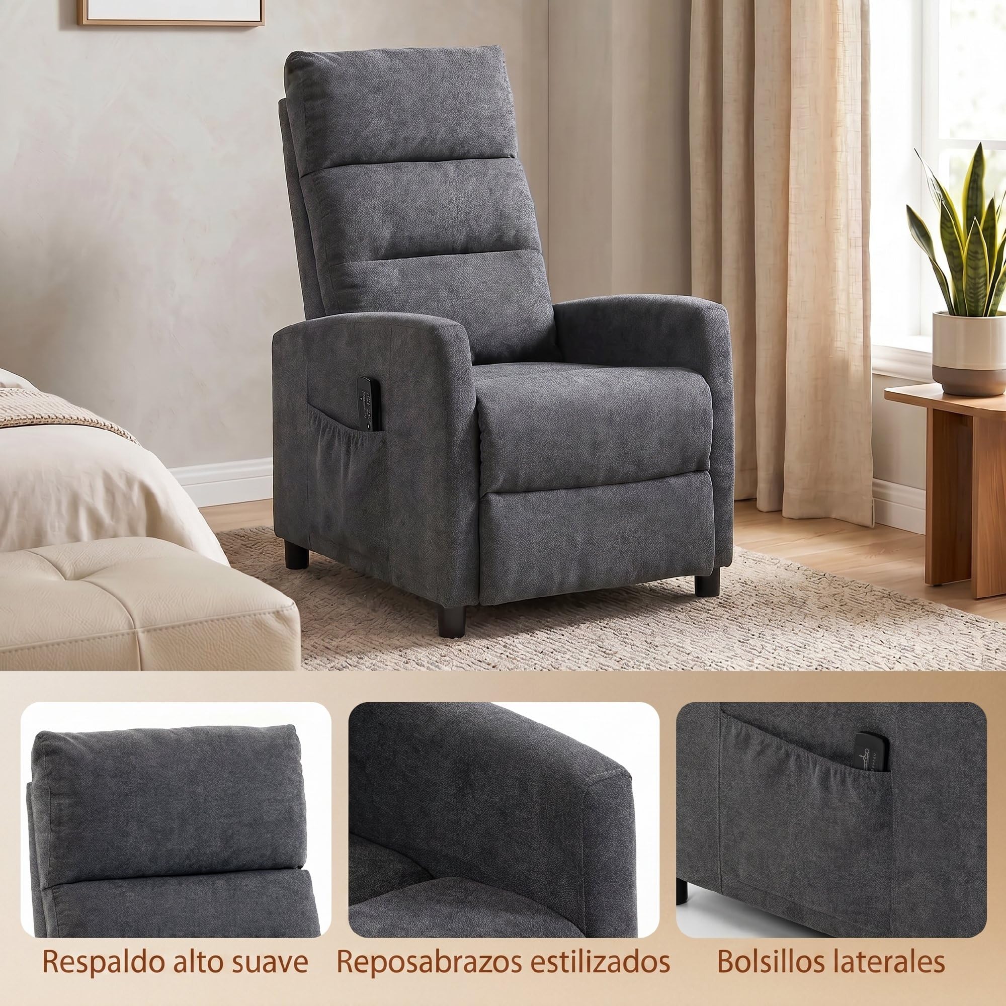 HOMCOM Sillón de Masaje, Sillón Relax Reclinable 160° con Mando a Distancia, Reposapiés, 2 Zonas de Masaje, Respaldo Alto, Asiento de Muelles, Bolsillos, Tapizado en Chenilla, 66x91x108 cm Gris Oscuro