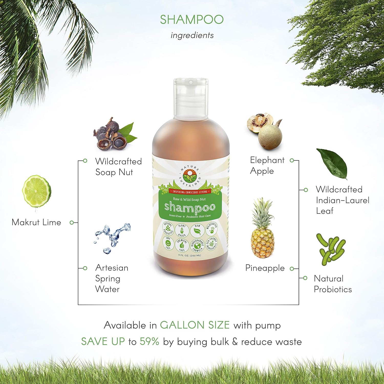Nature Sustained Natural Shampoo - Organic, Raw & Wildcrafted with Probiotics, Hypoallergenic Natural & Sulfate Free Shampoo for Sensitive Scalp, Dry Hair, Dandruff, Eczema & Psoriasis, 9oz, Original - Image 3