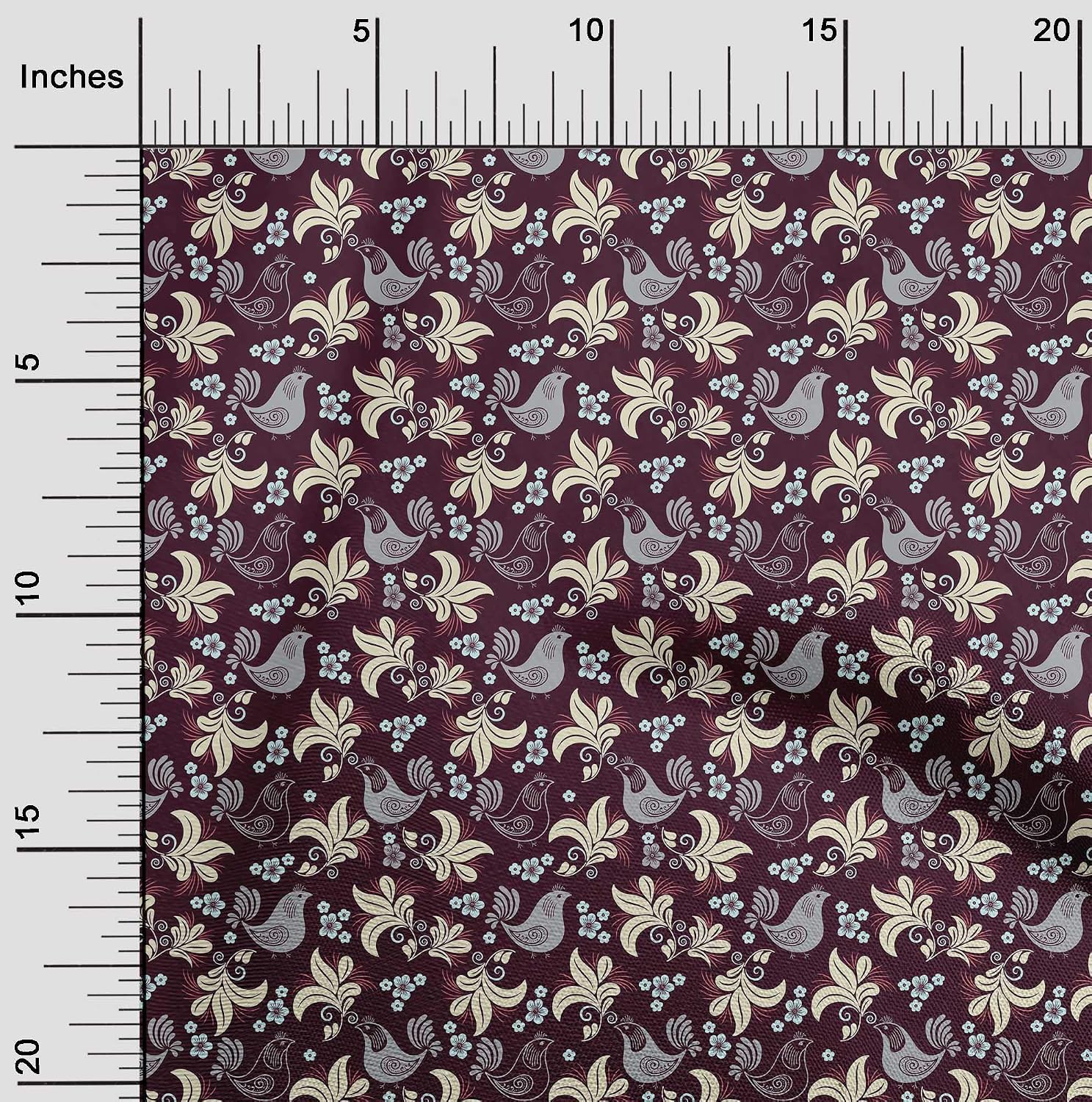 oneOone Viscose Chiffon Maroon Fabric Leaves,Bird & Floral Artistic Dress Material Fabric Print Fabric By The Yard 42 Inch Wide