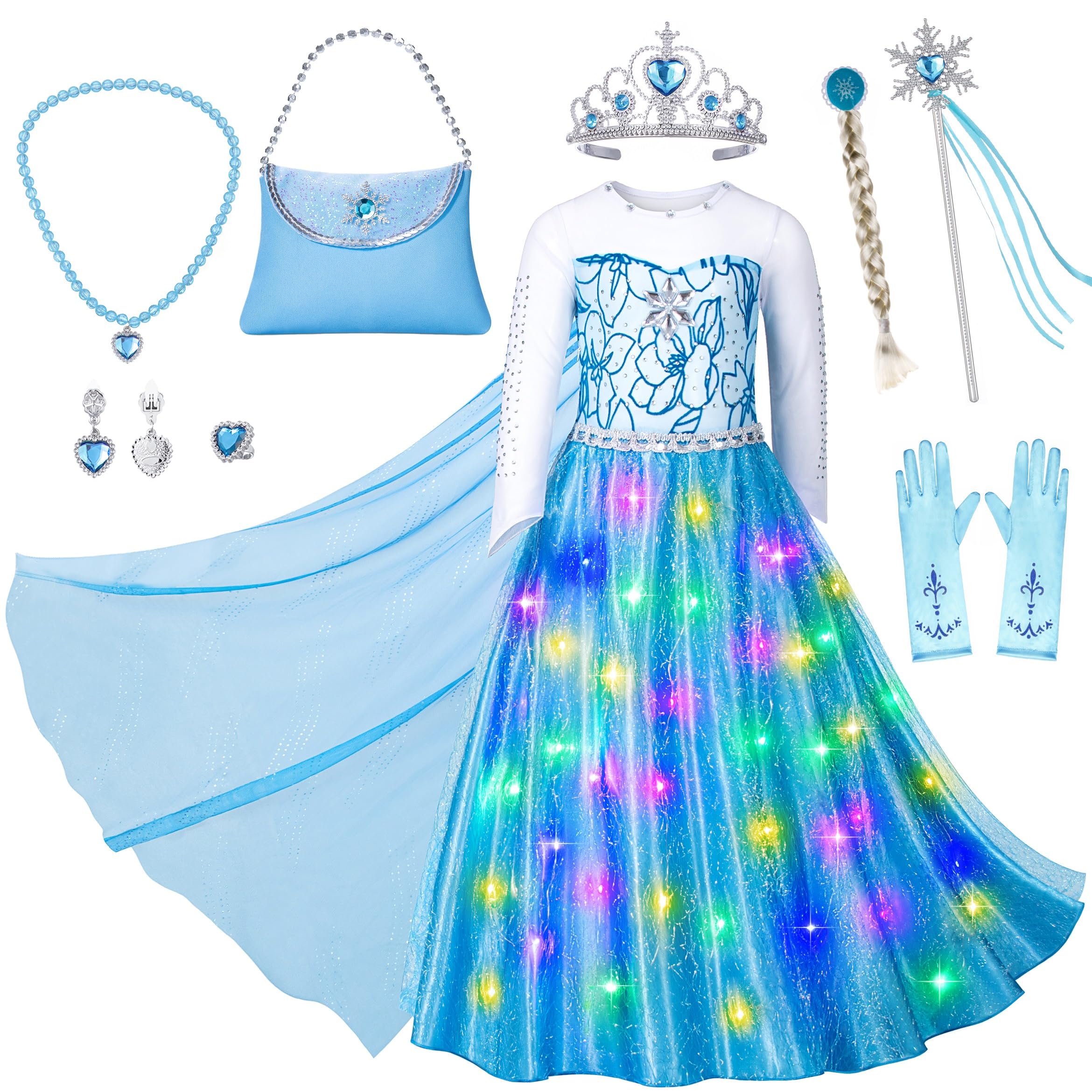 Light Up Princess Elsa Dress - Light Up Princess Costume for Girls with Accessories