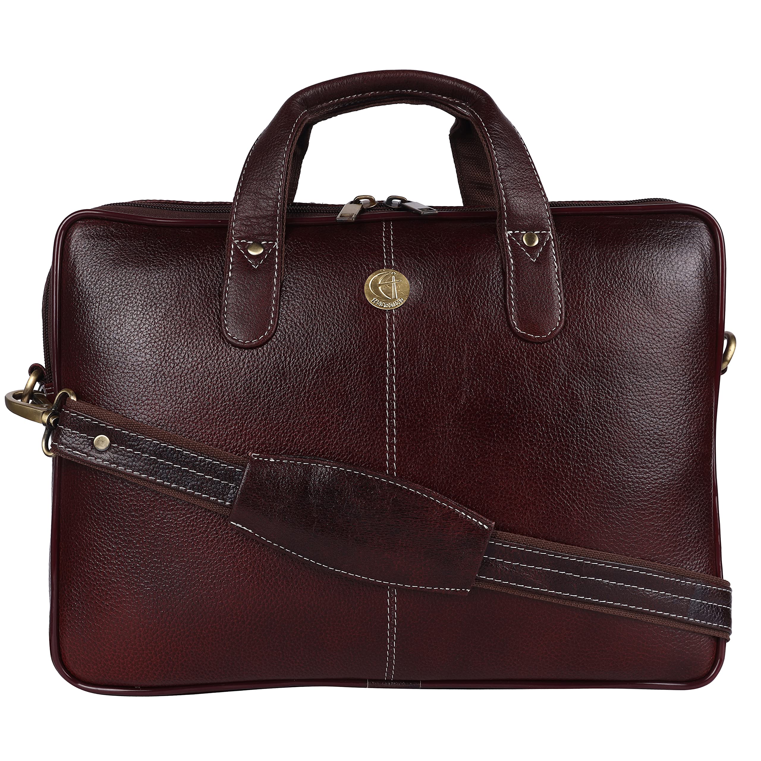 HiLeder 100% Pure Genuine Leather 14.5 inch Briefcase Laptop Messenger Crossbody Office Bag, Formal Look, Brown (B09BBFMY8P) Amazon Price History, Amazon Price Tracker