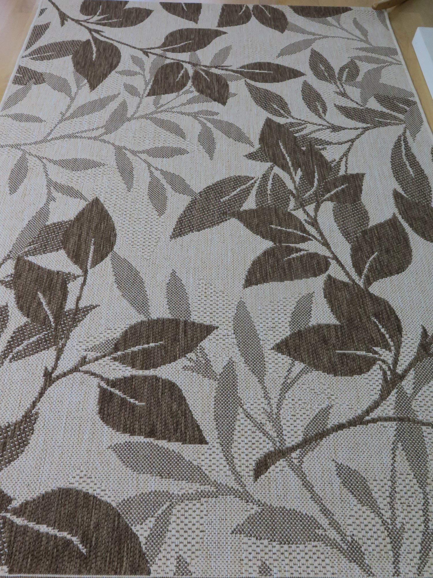 ASPECT 120 x 170 cm Polypropylene Medley-Leaf Flatweave Indoor/Outdoor Rug, Cream/Brown, 120x170cm - Image 4