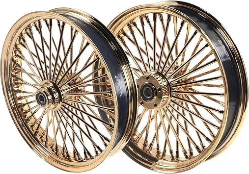 FatFlex Premium 21" Front 18" Rear Wheel with Gold Spokes for Harley Softail 00-06, 3.5" Rim for 00-07 Harley Dyna/Softail/Touring