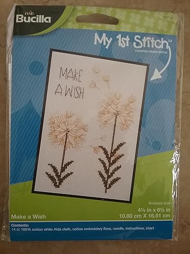 My 1st Stitch Make A Wish Mini Kit de punto de cruz contado, 5 x 7 pulgadas, 14 unidades