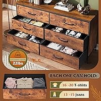 Vista 4 de WLIVE Cómoda de 6 Cajones para Dormitorio Grande, Cómoda Ancha de Tela Soporte para TV de 50, 55, 60 Pulgadas, Cómoda Grande y Larga con Cajón