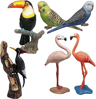 Gemini&Genius Bird Toys for Kids, Jungle Animal Bird Figures Gift Toys, 6Pcs Toucan, Parrot and Flamingo Action Figures. Great for Christmas Stocking Stuffed Toys, Garden Decorations or Cake Toppers