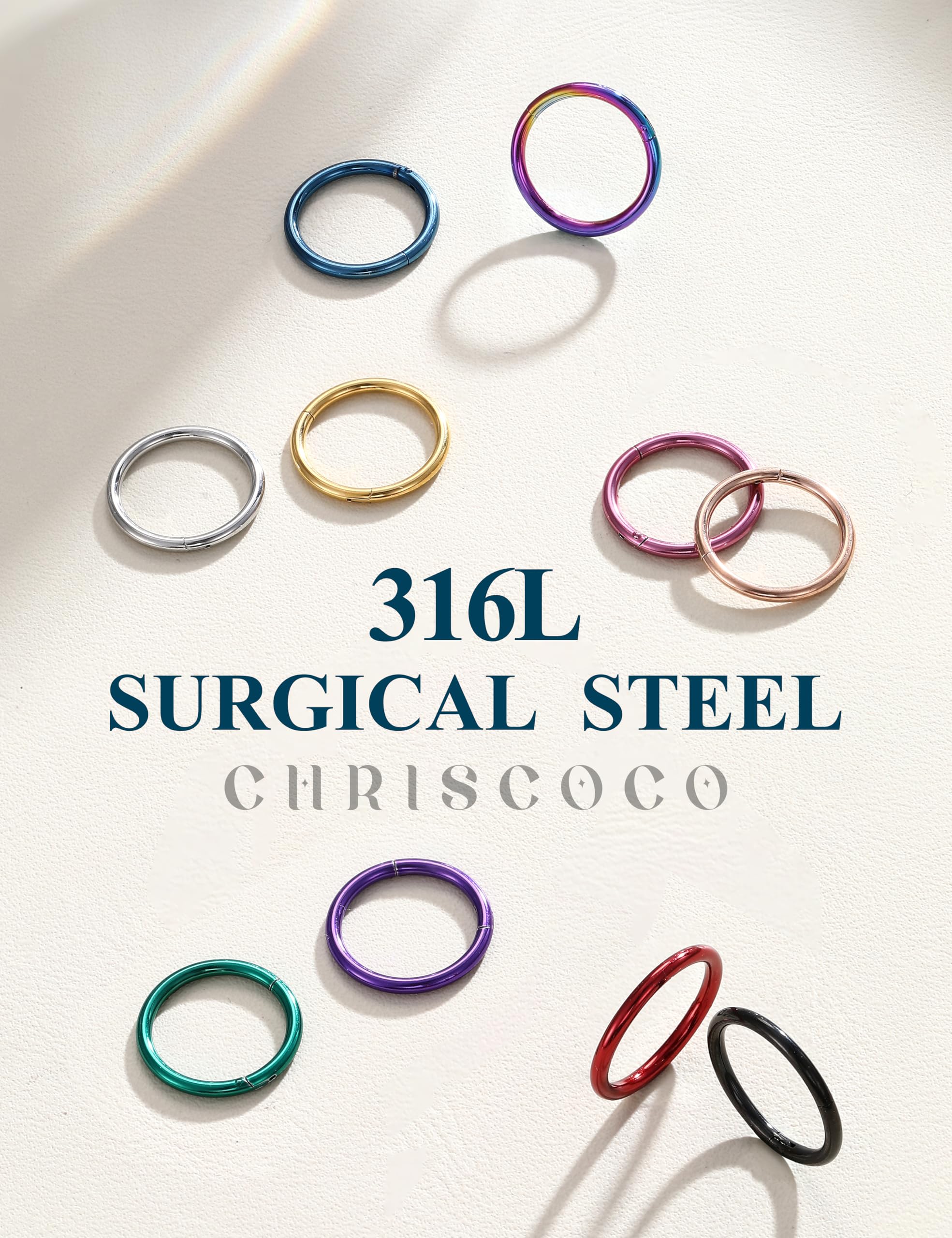 10 pz 16/18G Anello al Naso Incernierato Acciaio Chirurgico Naso Clicker Anello Hoop Segmento Labbro Elica Cartilagine Setto Daith Tragus Helix Rook Orecchini A Cerchio Piercing
