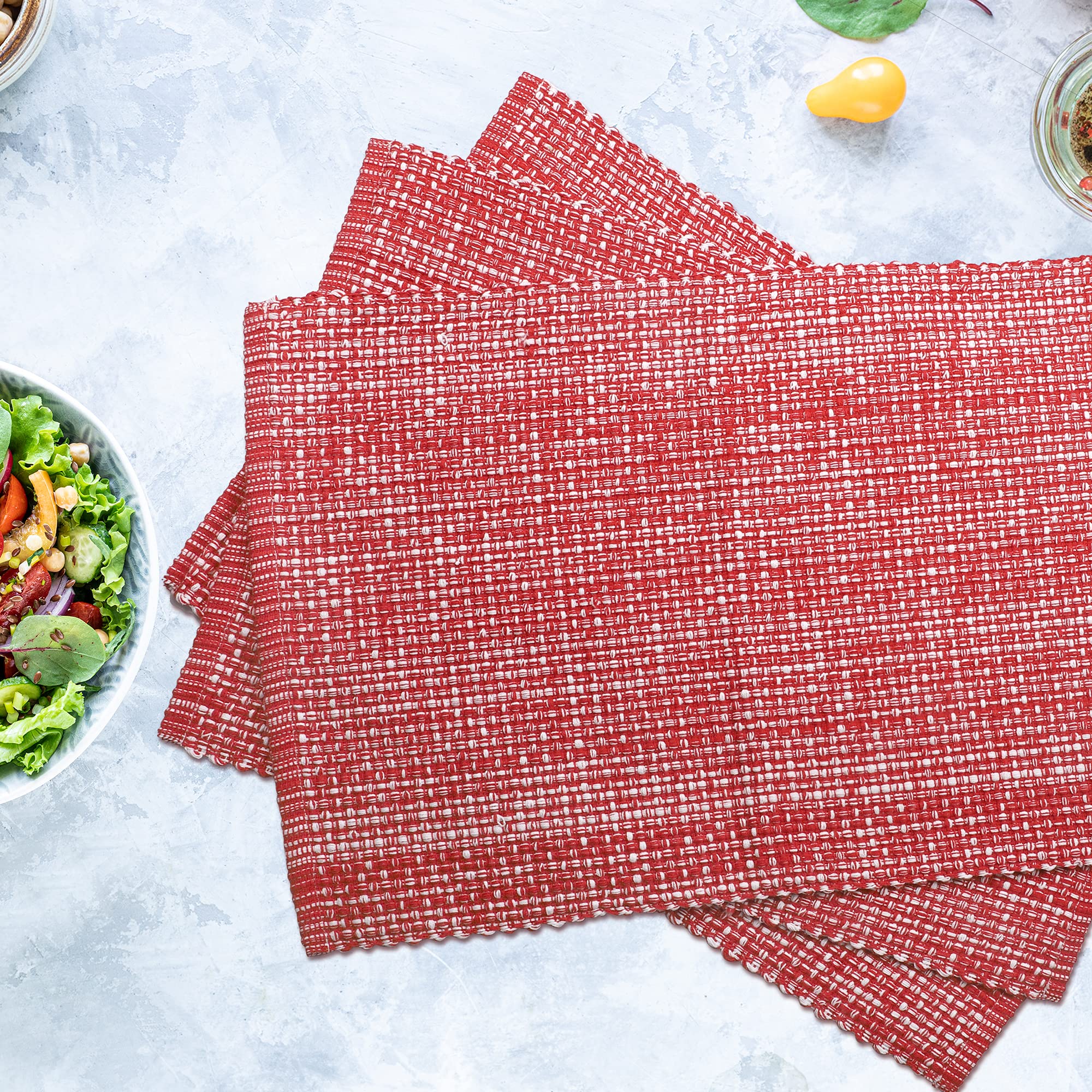 Urban VillaChristmas Placemats Red White Table Mats 100% Cotton Two Tone Place Mats,14''x 20'' Over Sized, Set of 6 Every Day Use Heavier Quality