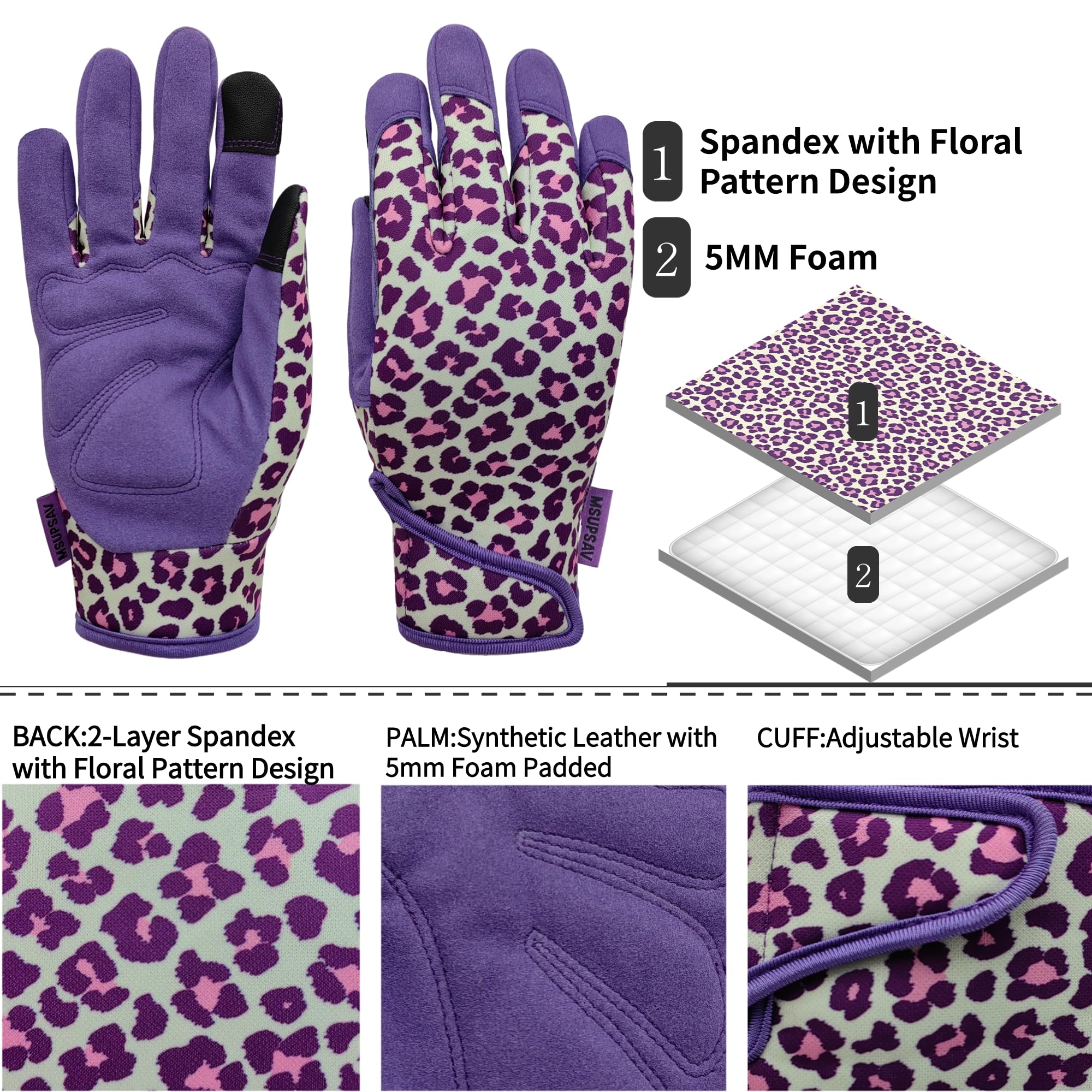 Guantes de jardín multifuncionales, guantes de jardinería de elastano para mujer, guantes de trabajo de cuero sintético, regalo para mujer, talla M