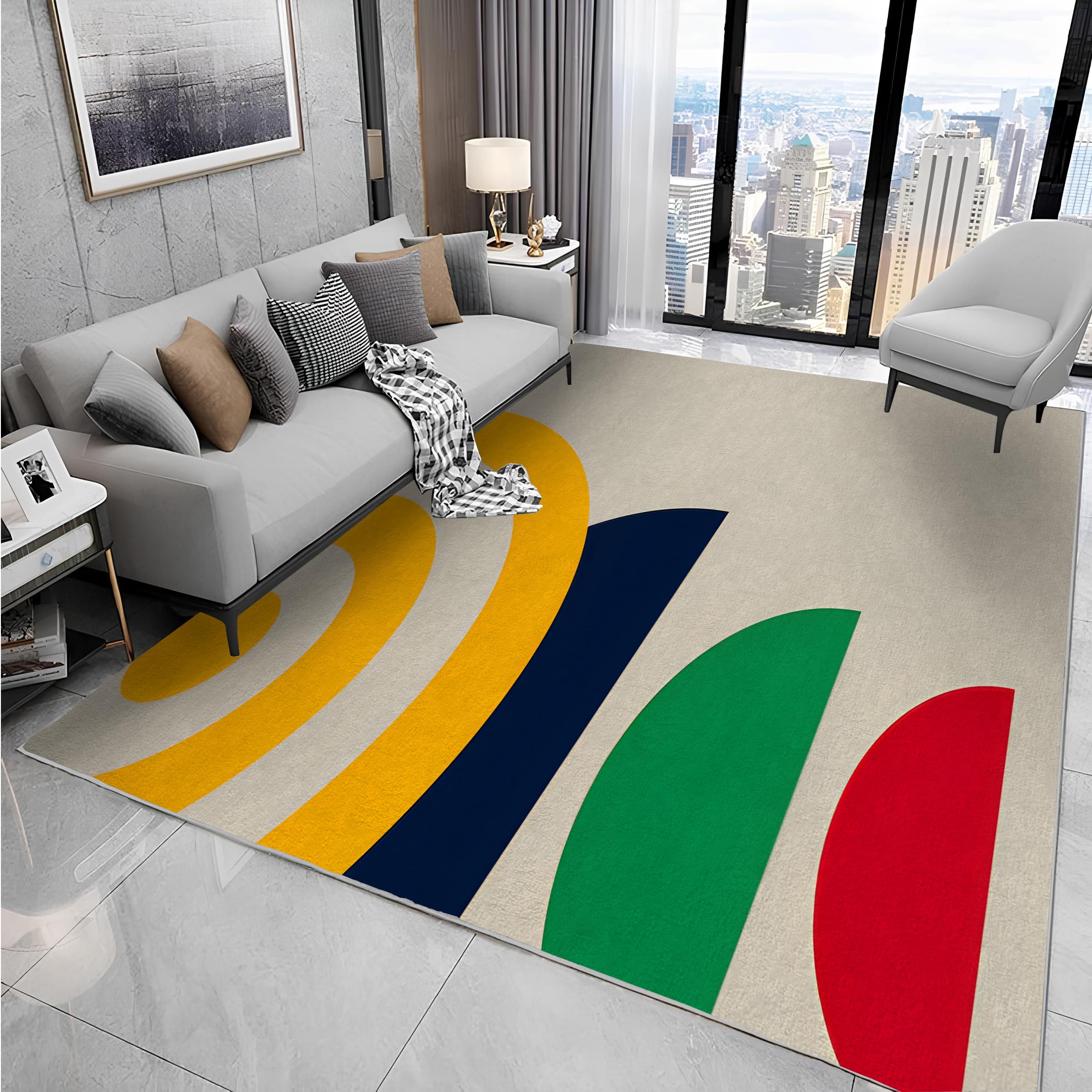 buyluhn Quadratischer Kurzflor-Teppich 250x250, Abstrakt Teppich Kinderzimmer, Modern Waschbar rutschfest Dünn Saugfähig für Wohnzimmer