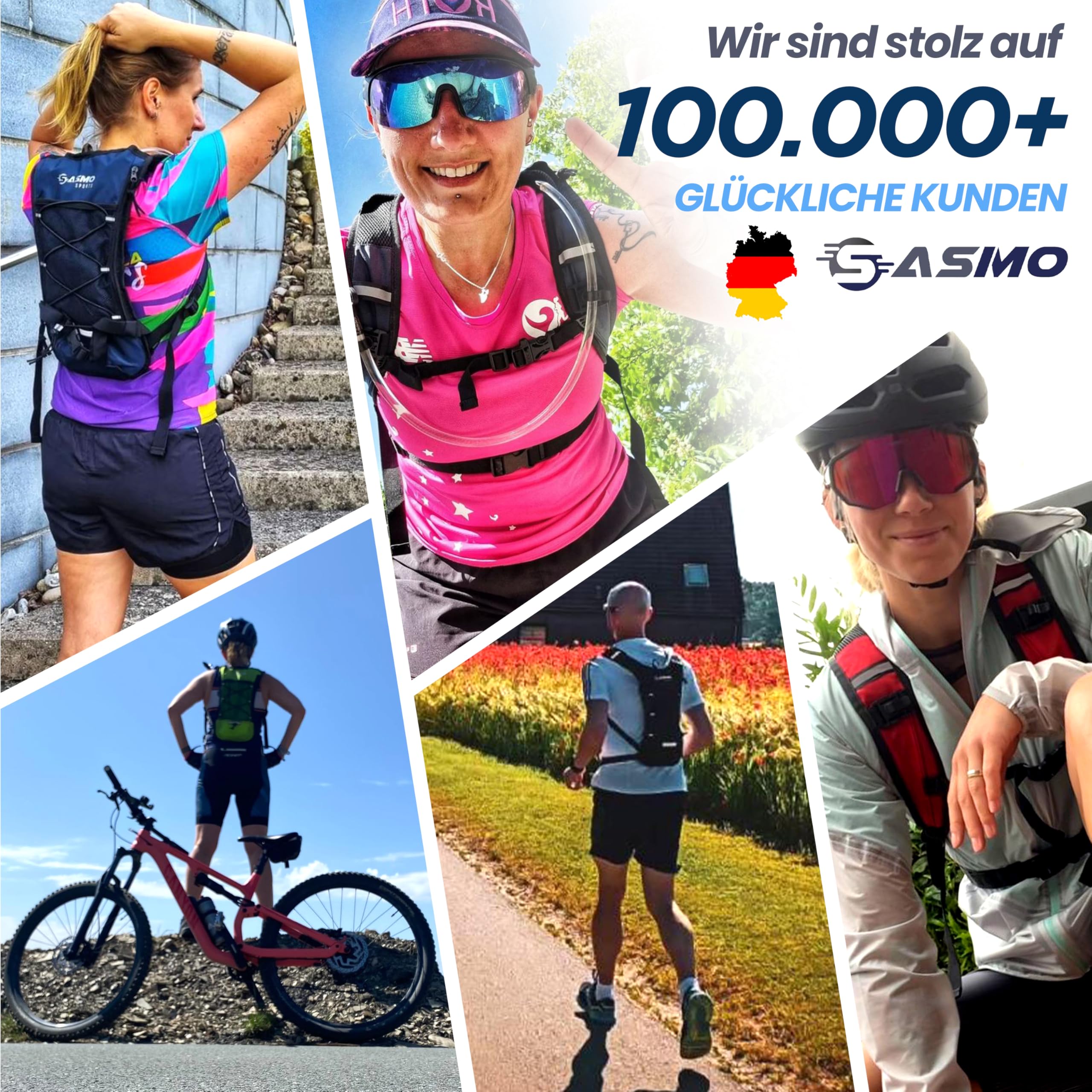 SASMO® Plecak do picia z kieszenią termiczną, do biegania, ultralekki 300 g i 6 l, z bukłakiem 2 l, bez BPA, z elementami odblaskowymi, do jazdy na rowerze