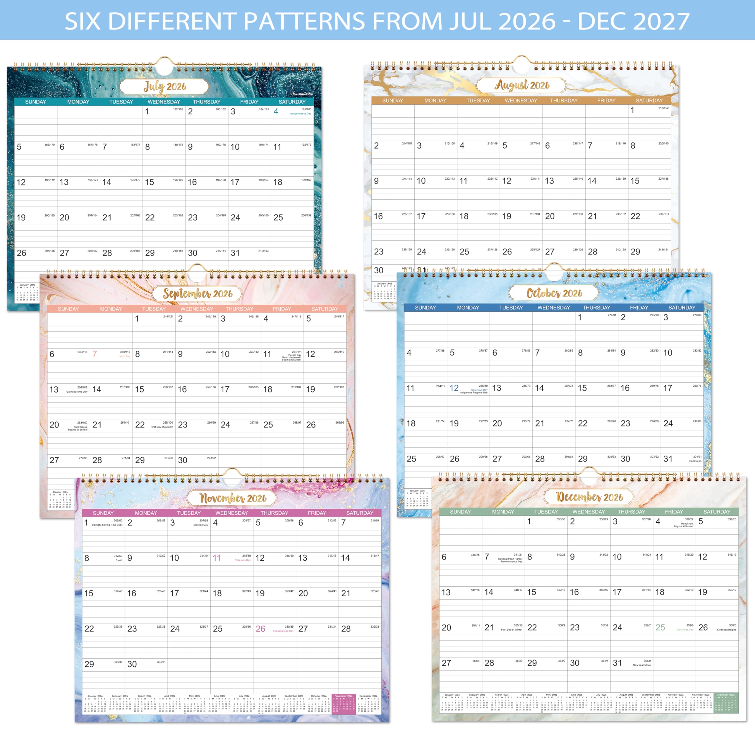 Amazon.com: 2026-2027 Calendar - 2026-2027 Wall Calendar with Julian Date,  July 2026 - December 2027, Twin-Wire-Bound, 14.76”x 11.6”, Thick Paper  Perfect for Organizing & Planning, 6 Different Background Patterns : Office  Products