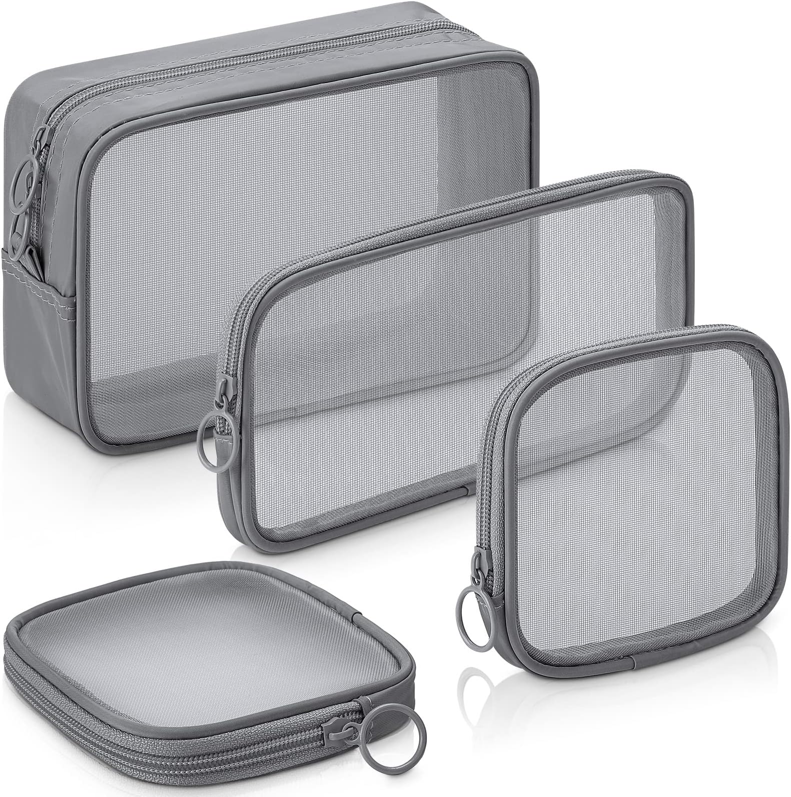 4 Pcs Mesh Makeup Bag Mesh Cosmetic Bag Travel Toiletry Pouch with Zipper Mini Makeup Cosmetic Purse for Daily Accessory(Variety Pack,Gray)