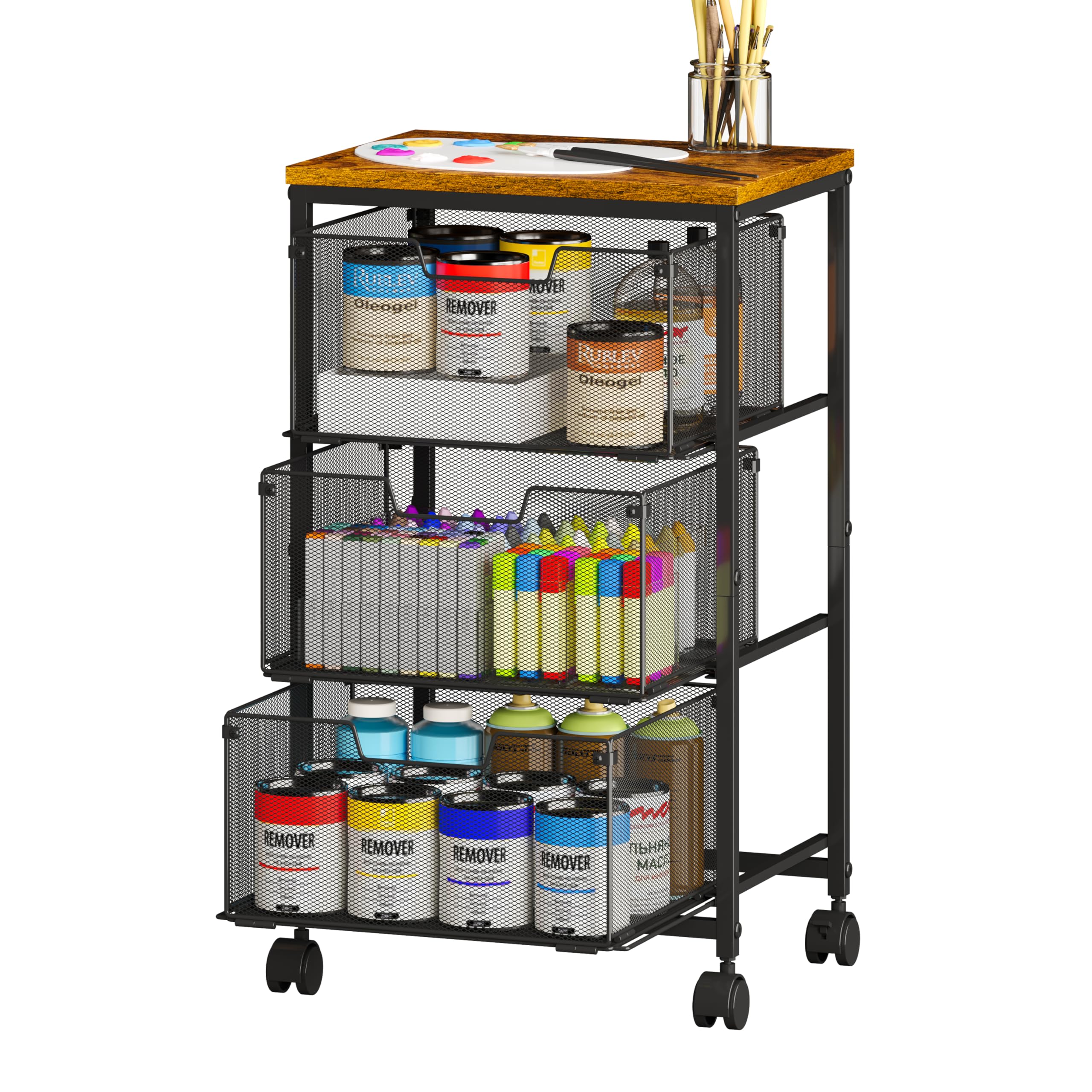 3-Tier Art Cart with Drawers,Rrolling Storage Cart with drawers,Utility Cart with Wheels,Atelier,Office-Printer Stand,Vintage Color(15.75L*11.8W*26.77H inch)