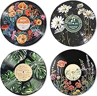 HK Studio Hippie Decor Posters - Botanical Aesthetic Wall Art & Record Style Prints, 4pcs 12" Round for Dorm Bedroom