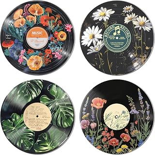 HK Studio 4pcs 12" Hippie Botanical Record Posters - Aesthetic PVC Wall Art for Dorm Bedroom Decor