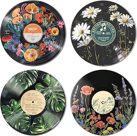 HK Studio Hippie Decor, Posters for Room Aesthetic - Botanical Wall Art, Record Decor, 4pcs 12"