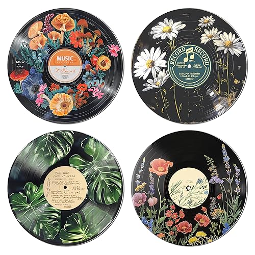 HK Studio Hippie Decor, Posters for Room Aesthetic - Botanical Wall Art, Record Decor, 4pcs 12"
