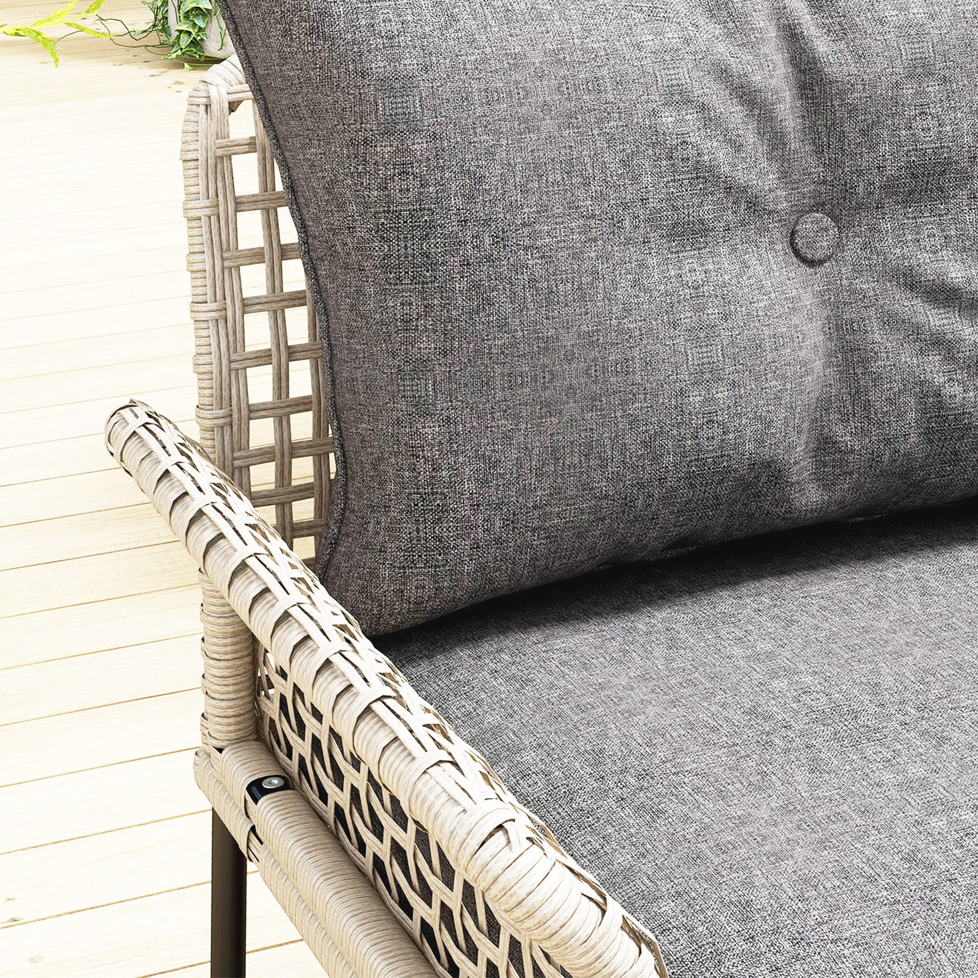 Set da Giardino Outsunny 5 Pezzi Rattan con Sedie e Sgabelli, Esterno Grigio e Legno