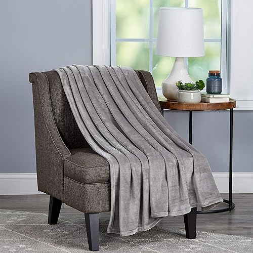 Lavish Home Manta de terciopelo de microfibra de gran tamaño, de poliéster sólido, transpirable y lavable a máquina, color gris piedra