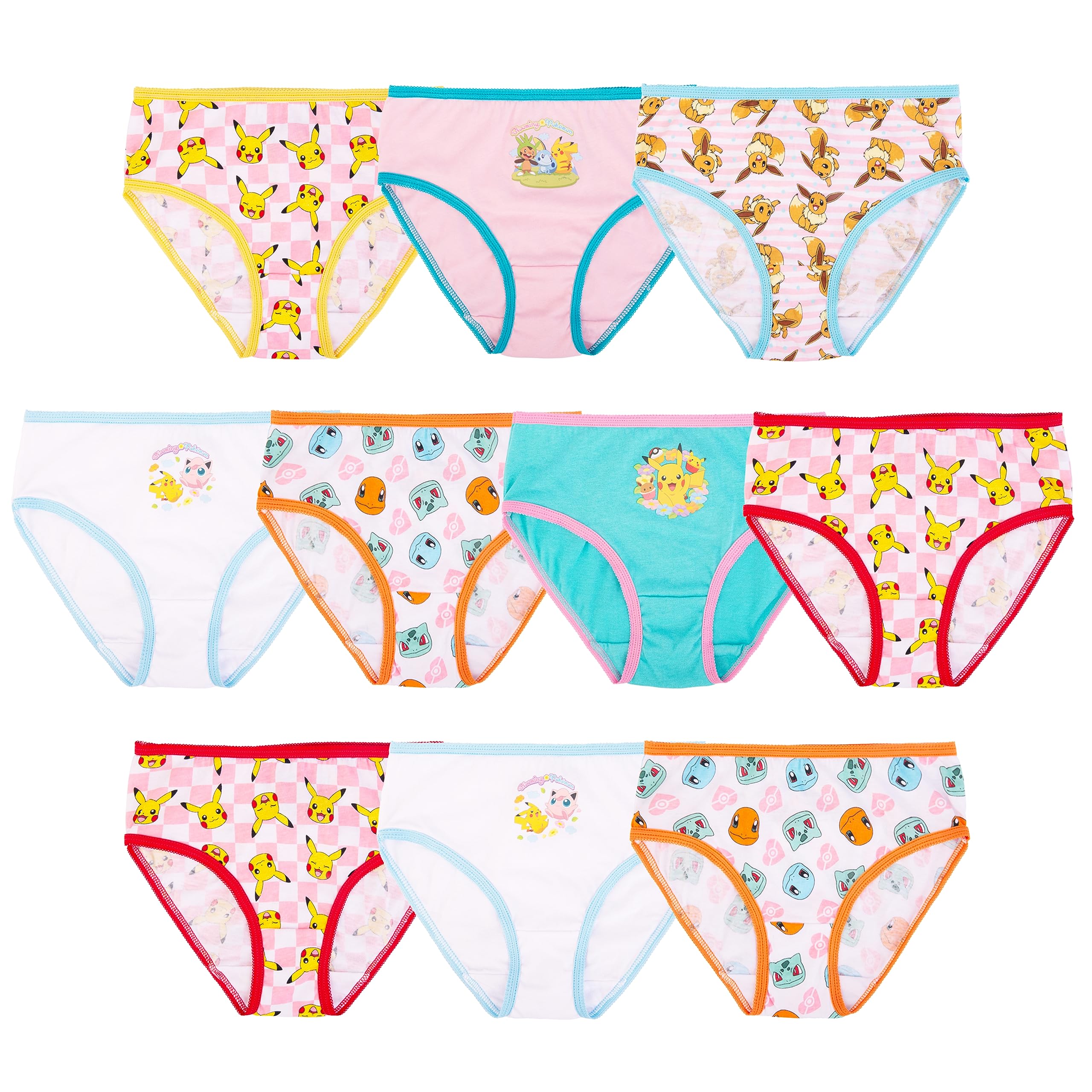 girls 100% Combed Cotton Underwear With Pikachu, Evee, Squirtle, Jigglypuff and More in Sizes 4, 6 and 8