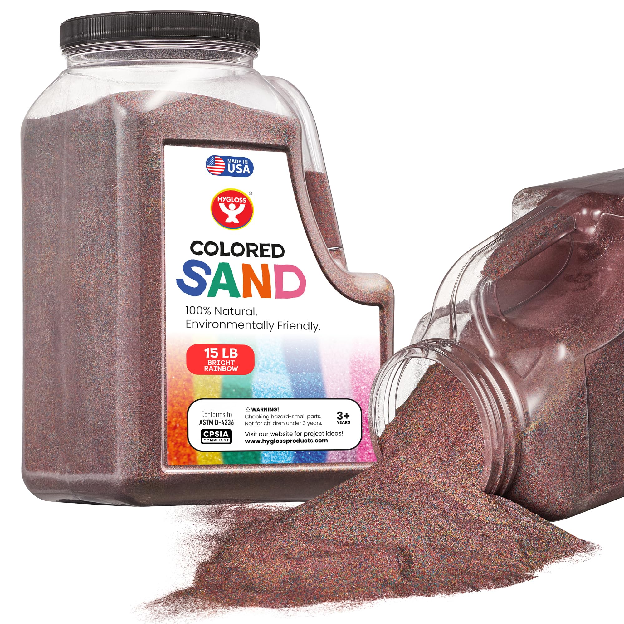 Hygloss Colored Sand for Crafts - 15 lb Bottle, Bright Rainbow - Vibrant Colorful Fine Sensory Play Sand Art Kits for Kids - Classroom Activities for Children 3 4 5 6 7 8 9 10 11 12 - Safe for Ages 3+