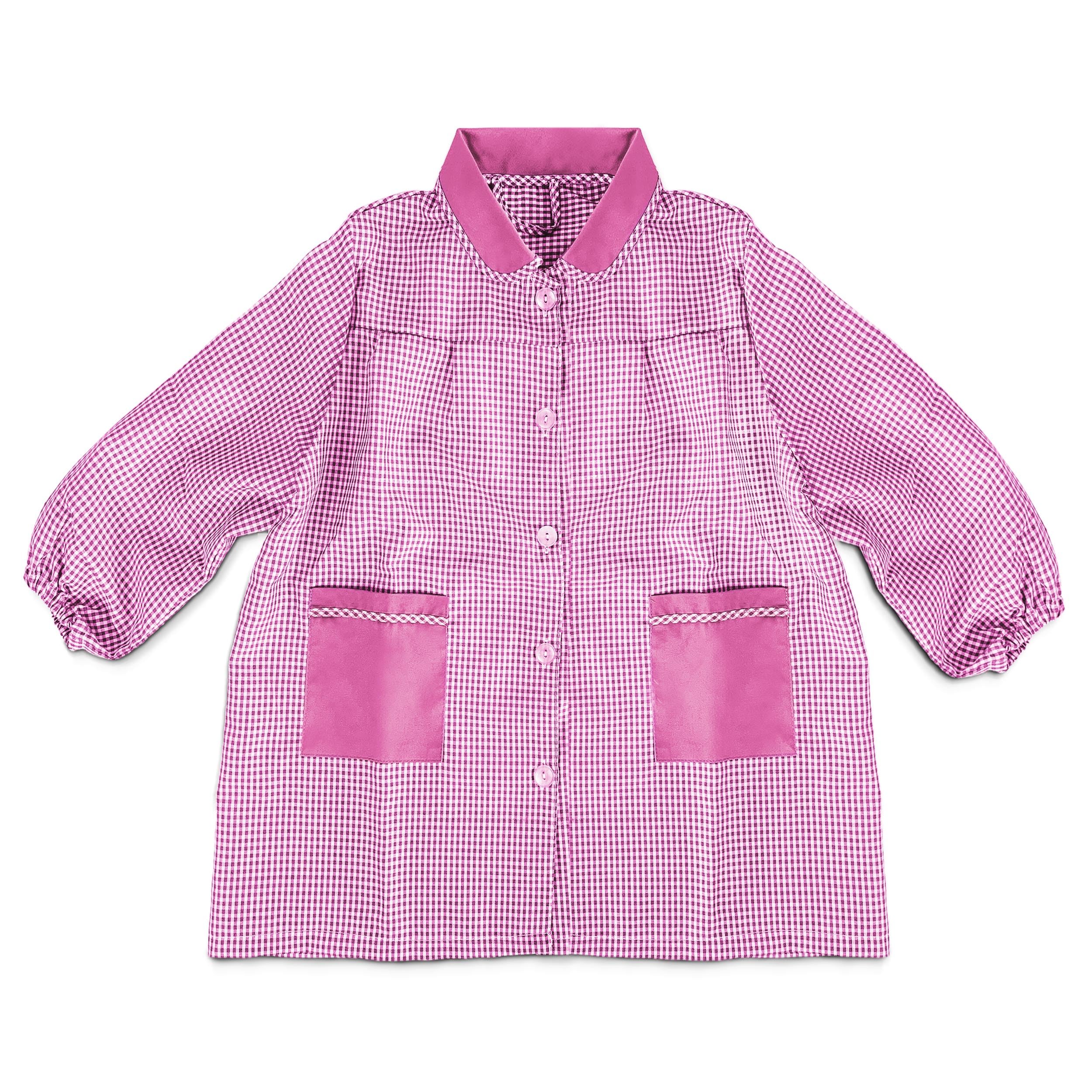 TIENDA EURASIA Bata Escolar Infantil - Babi Escolar con Botones Estampado a Cuadros - Cuello y Bolsillos a Juego - Disponible en Colores y Medidas Diferentes