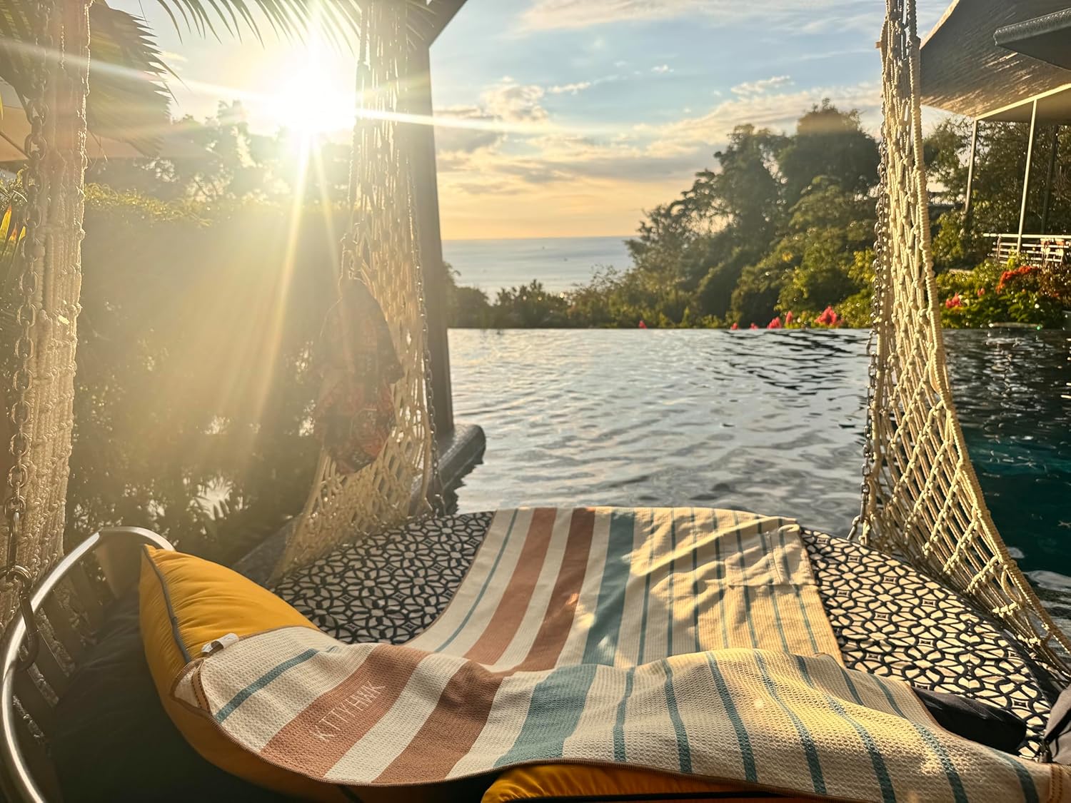 Premium Sand-Free Beach Towel Quick Dry Packable, Lightweight, 3ft x 6ft Large Hidden Zipper Pocket, Reversible Design, 5 Utility Loops, Branded Canvas Tote Included Travel Beach Towel (Folly)