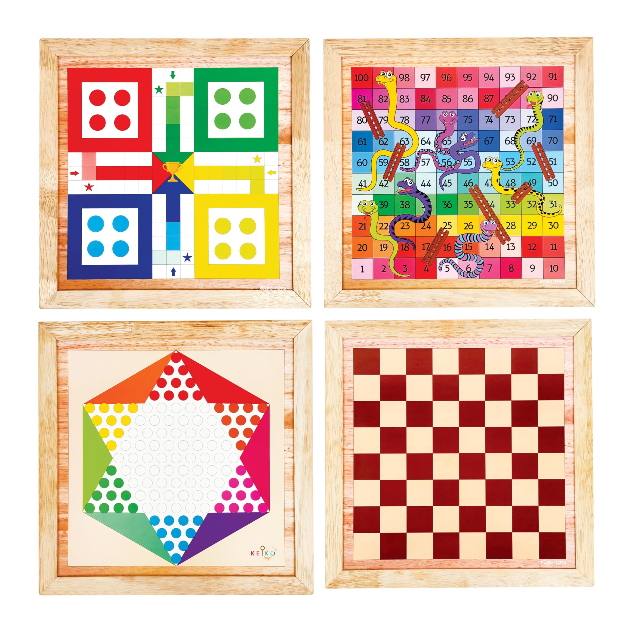 Keiko Toys Wooden 4 in 1 Board Game for Kids & Adults| Chess & Ludo Board |Snake Ladder & Chinese Checkers| Ludo Game for Kids | Board Games for Adults Family (4 in 1 Board Game)-image-34