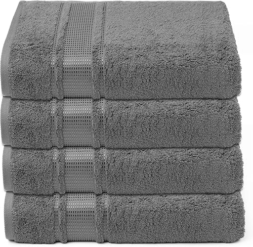 Miniatura 3 de Melissa Linen, 4 toallas de baño color gris oscuro, toallas de baño 100% algodón turco para baño, absorbentes, de secado rápido, duraderas y suaves,