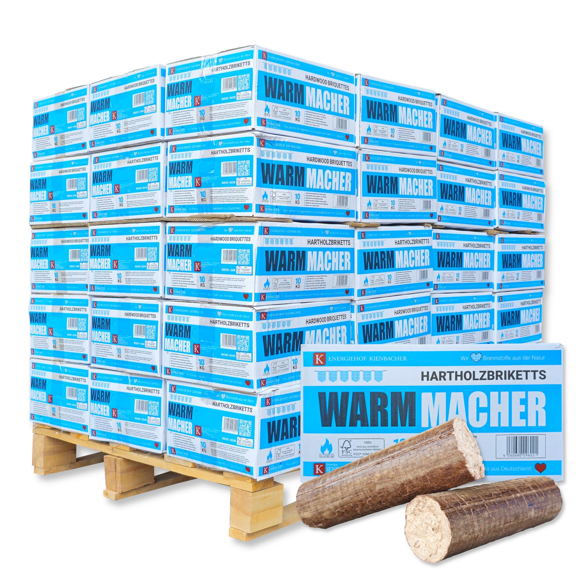 600kg Nestro Hartholzbriketts 60x10kg Karton FSC Gluthalter Kamin Ofen Brenn Holzbriketts Heizen Grill Smoker Kohle | Energie Kienbacher