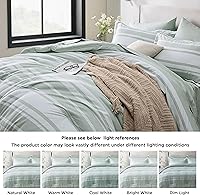 Vista 8 de BEDSURE - Juego de edredón de 7 piezas, ropa de cama a rayas verde salvia para todas las estaciones, reversible, teñido catiónico, juego de ropa