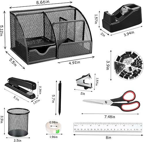 Miniatura 6 de Suministros de accesorios de escritorio de oficina, 12 organizadores de escritorio y accesorios con dispensador de cinta y grapadora, grapas,