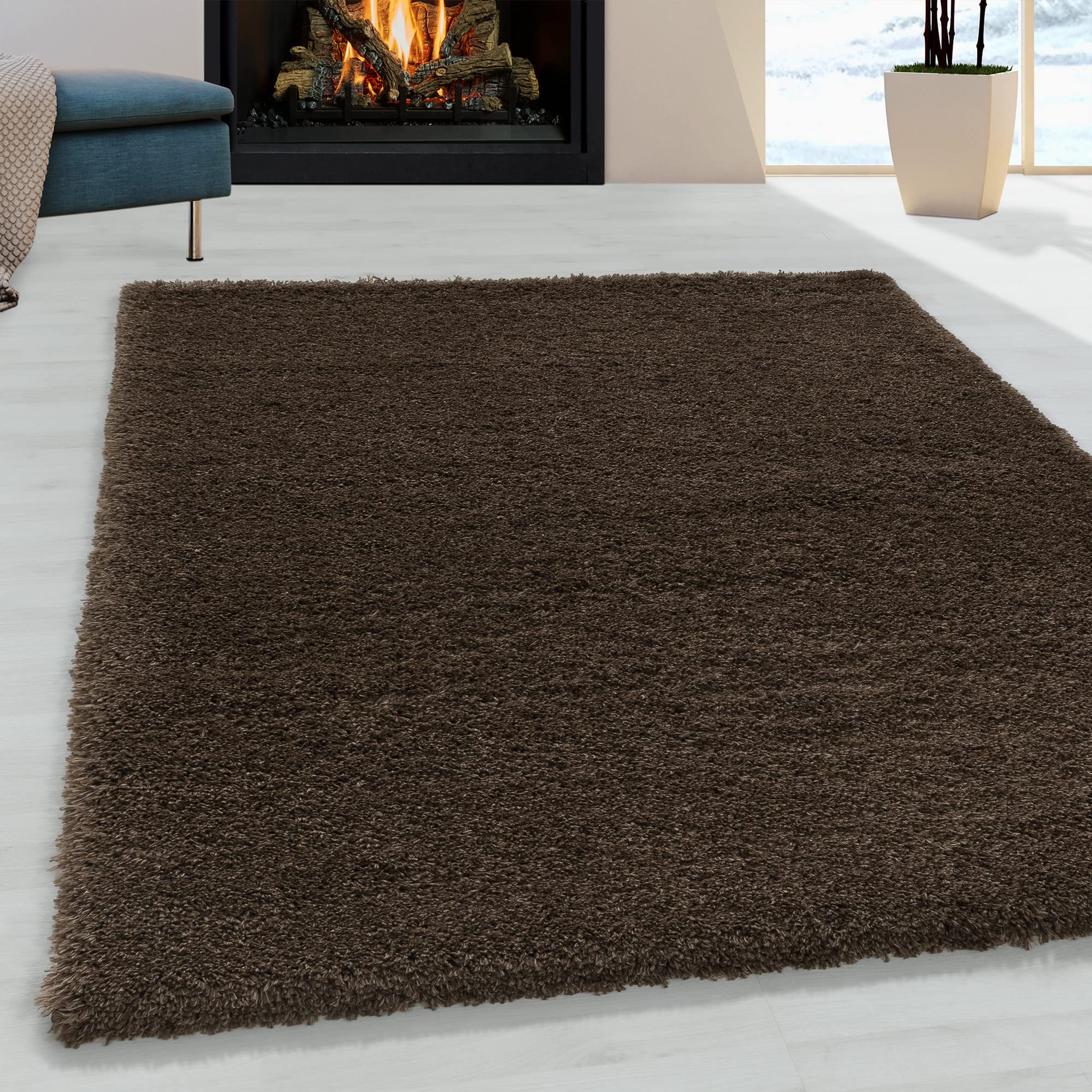 Giantore High Pile Rug Long Pile Plain Cuddly Living Room (Brown, 80 x 150 cm)