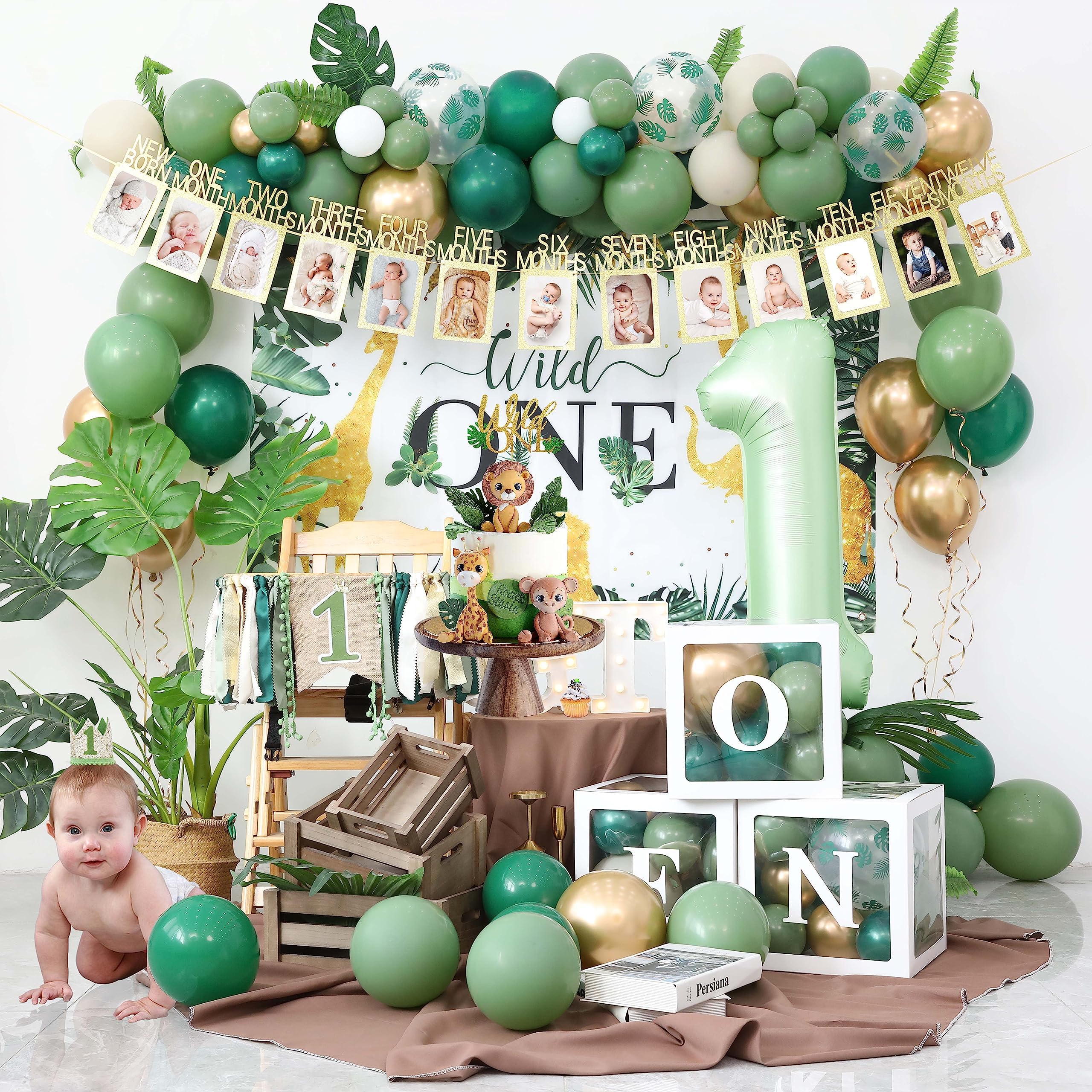 Green Balloon Arch Kit With Dinosaur Balloons, Dinosaur Theme Party Decoration With Green